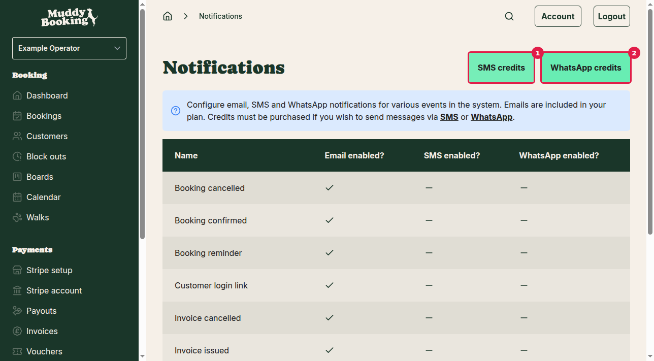 Notification settings page