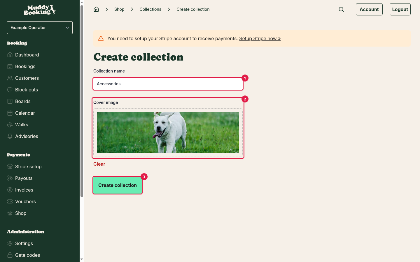 The Create collection form with a name and cover image filled in