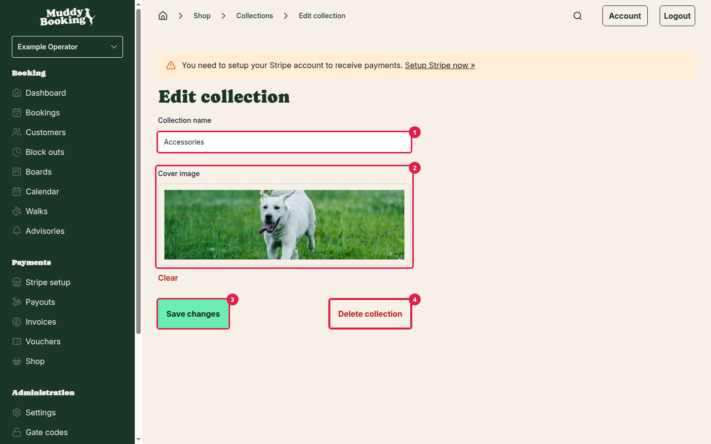 The Edit collection page with Save changes and Delete collection