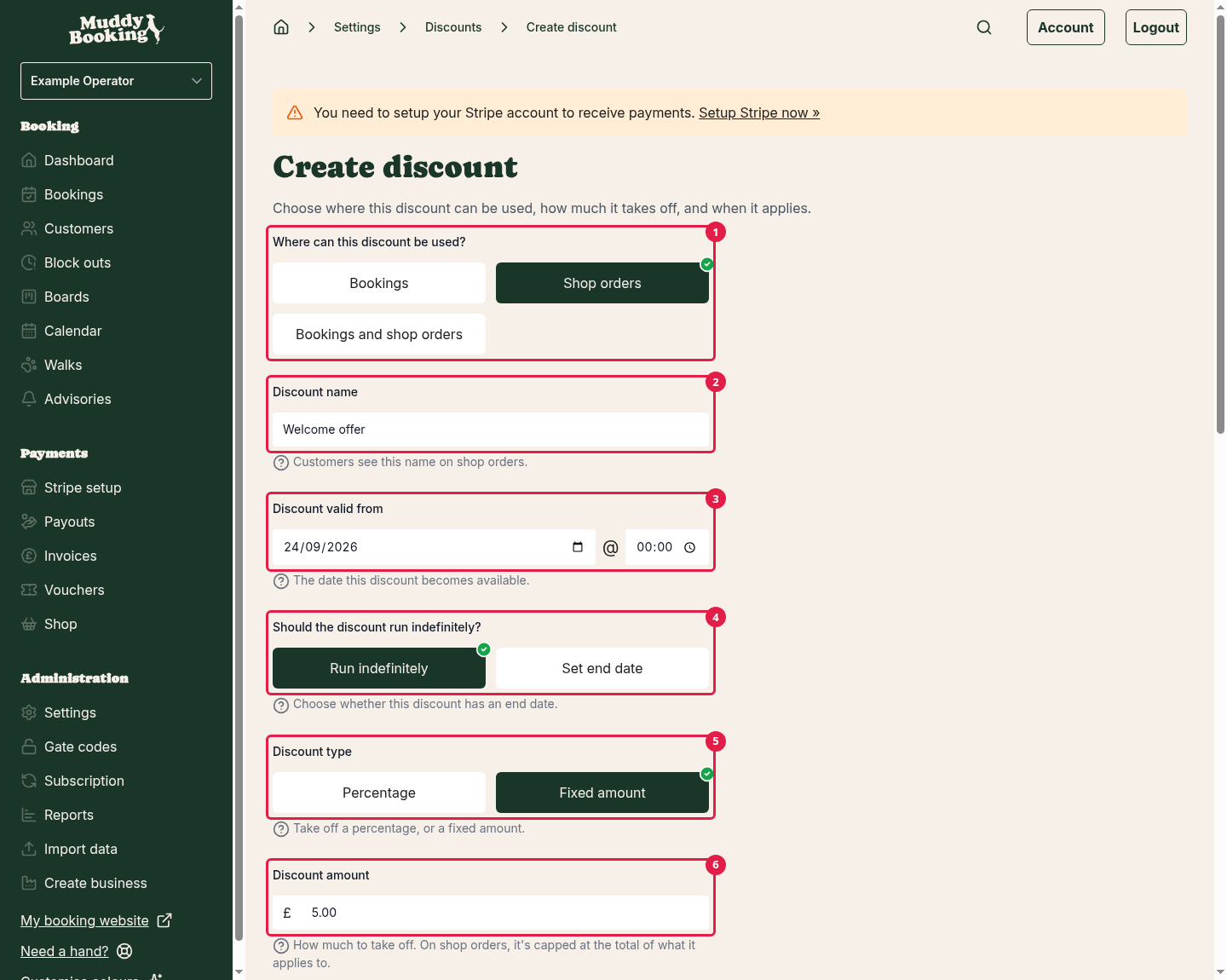 The top of the Create discount form