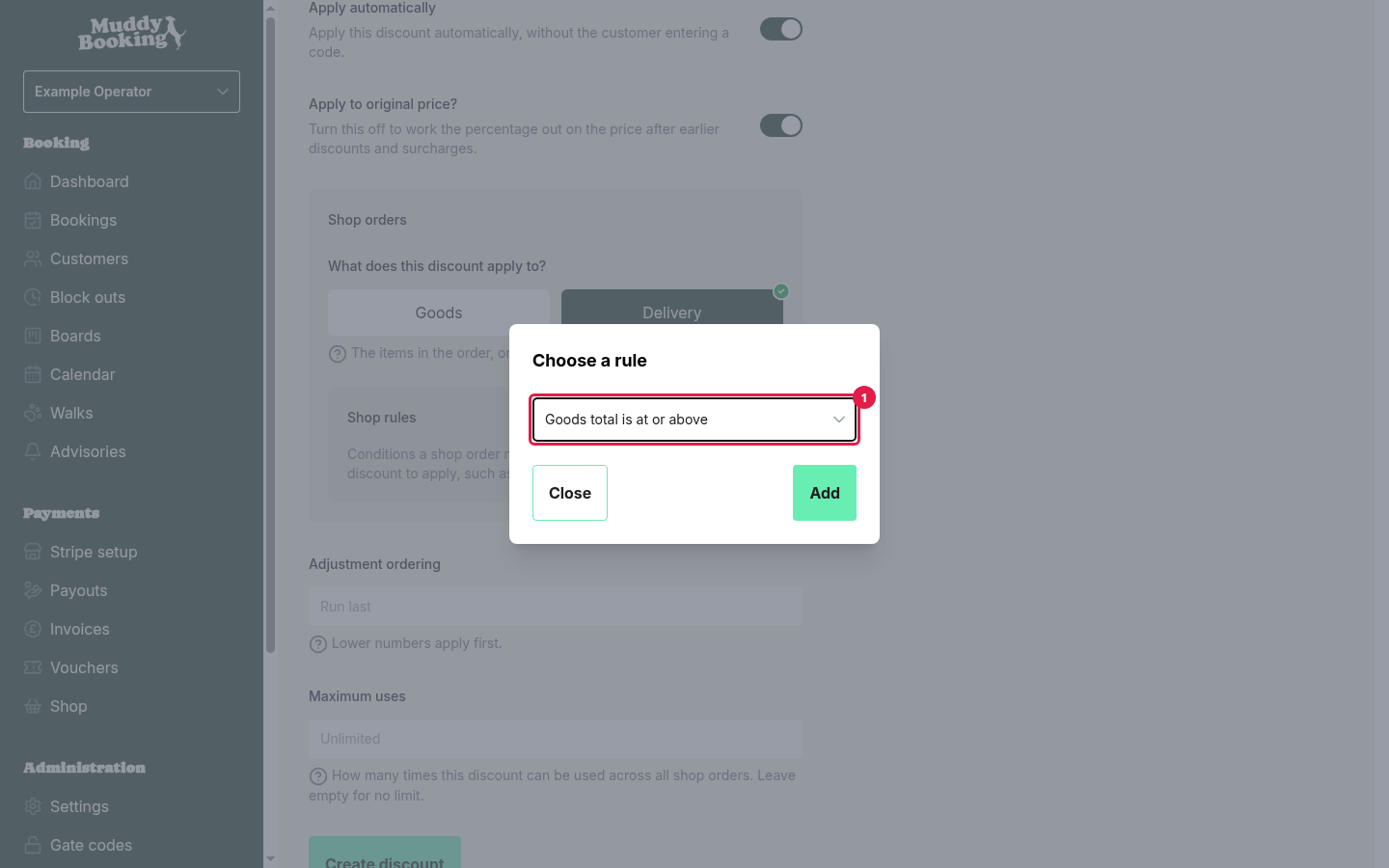 The Choose a rule pop-up