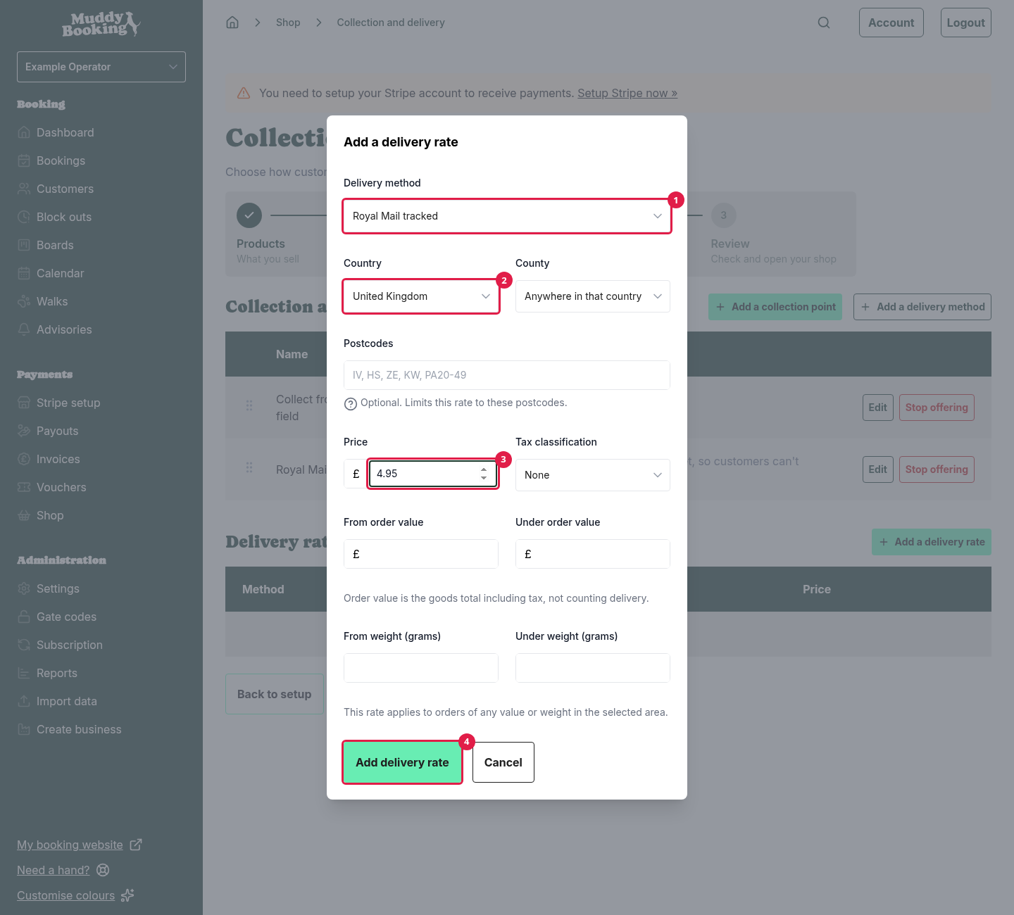 The Add a delivery rate form