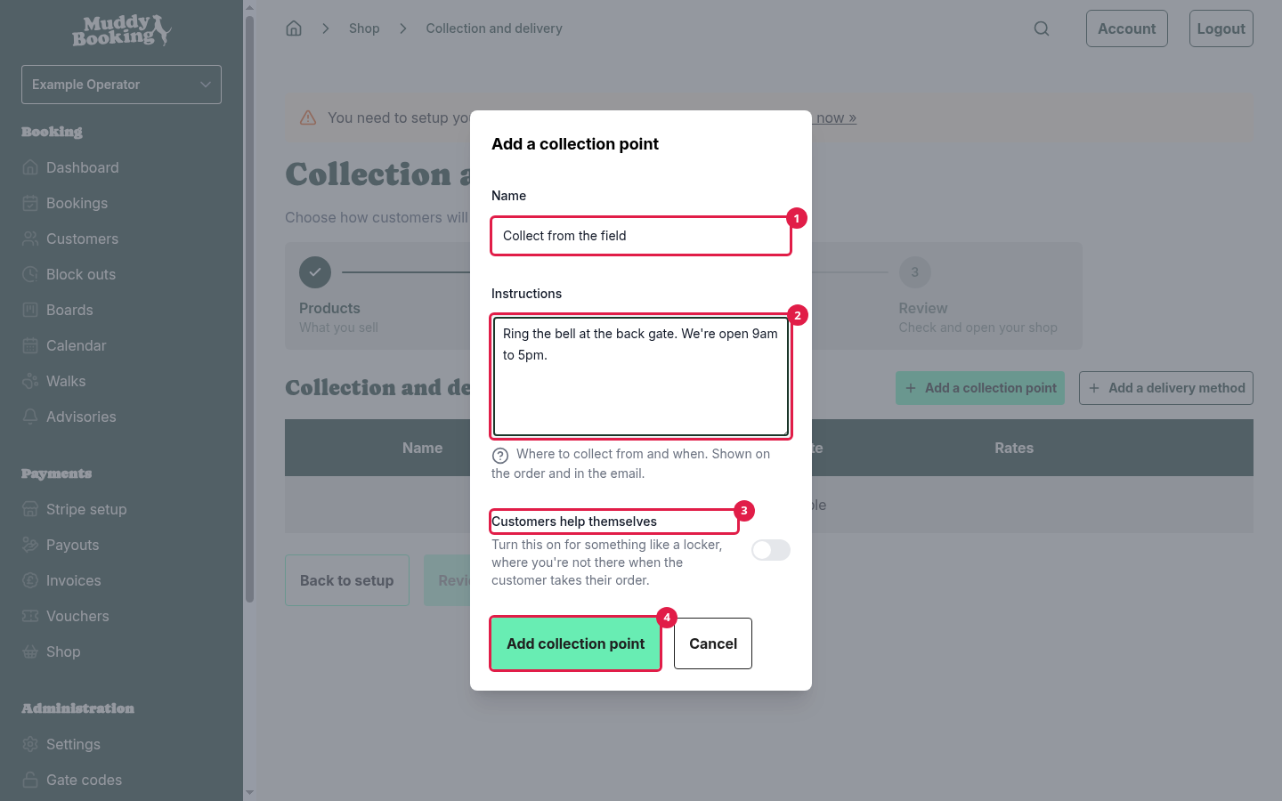 The Add a collection point form