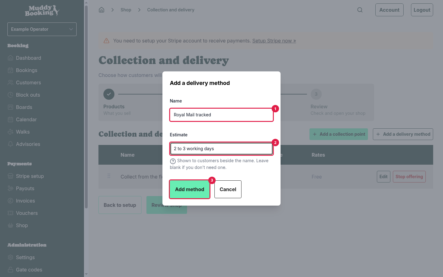The Add a delivery method form