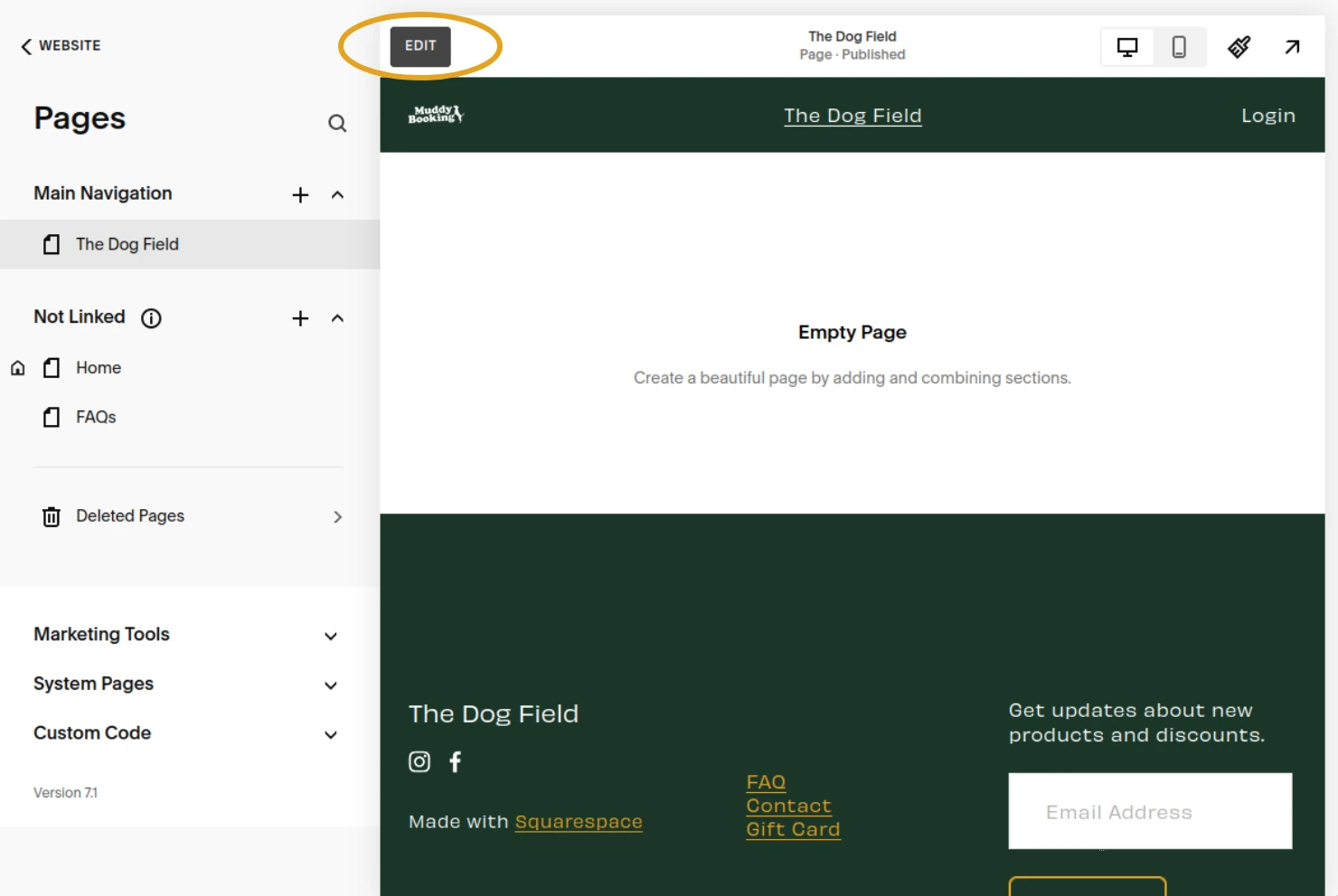 Squarespace page editor