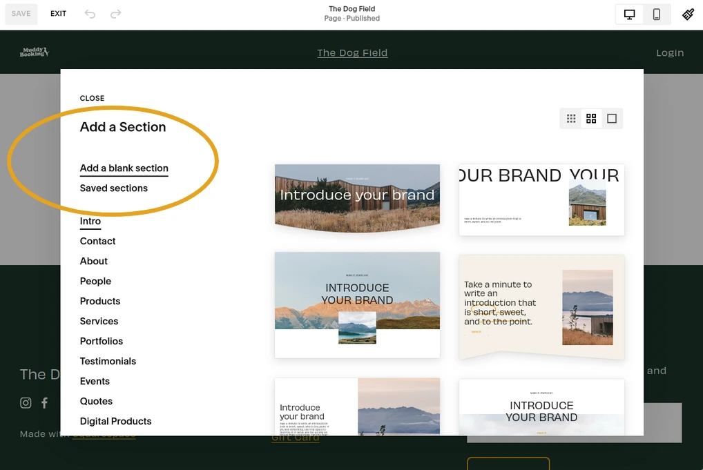 Choosing a blank section