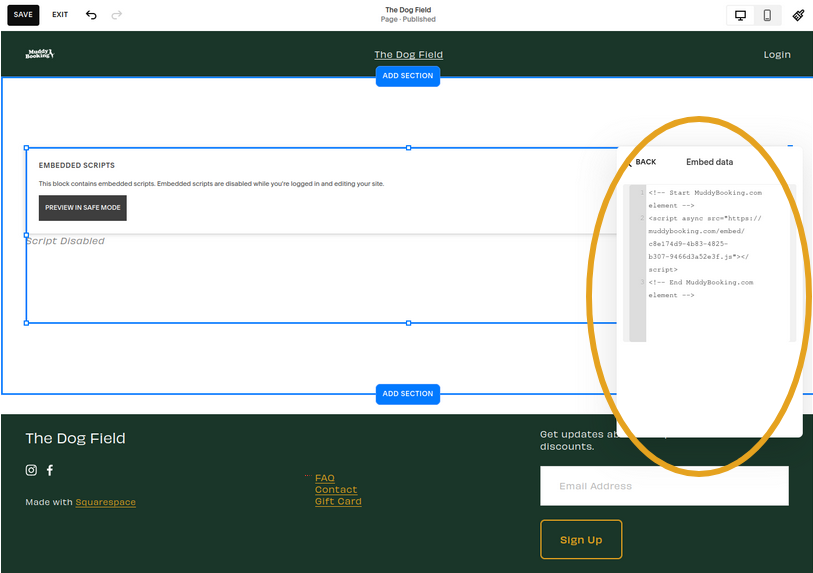 Pasting the embed code