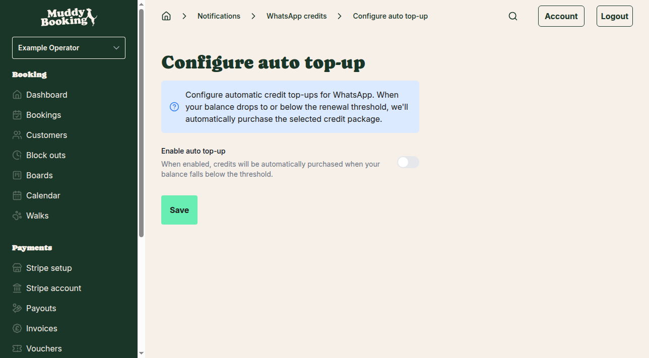 WhatsApp auto top-up