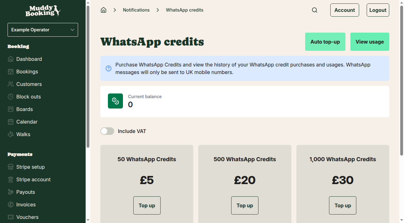 WhatsApp credits page