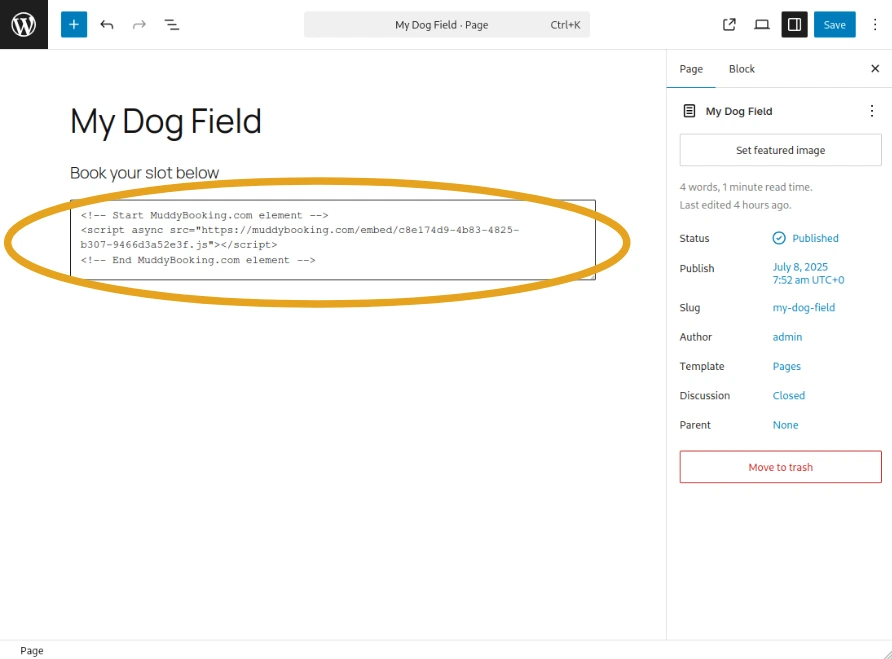 Pasting the embed code