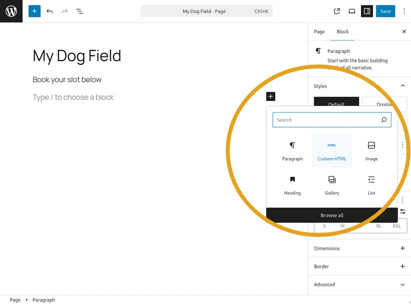 Adding a Custom HTML block