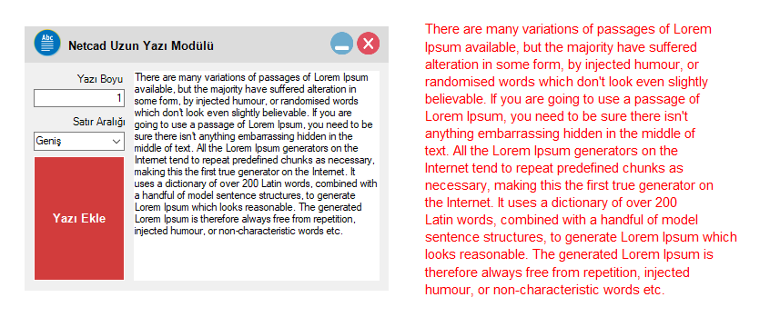 Örnek Netcad Yazı Modülü