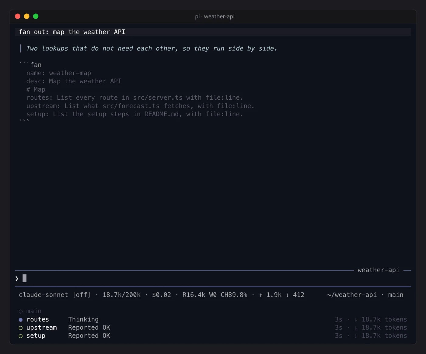 Three branches running under the input box
