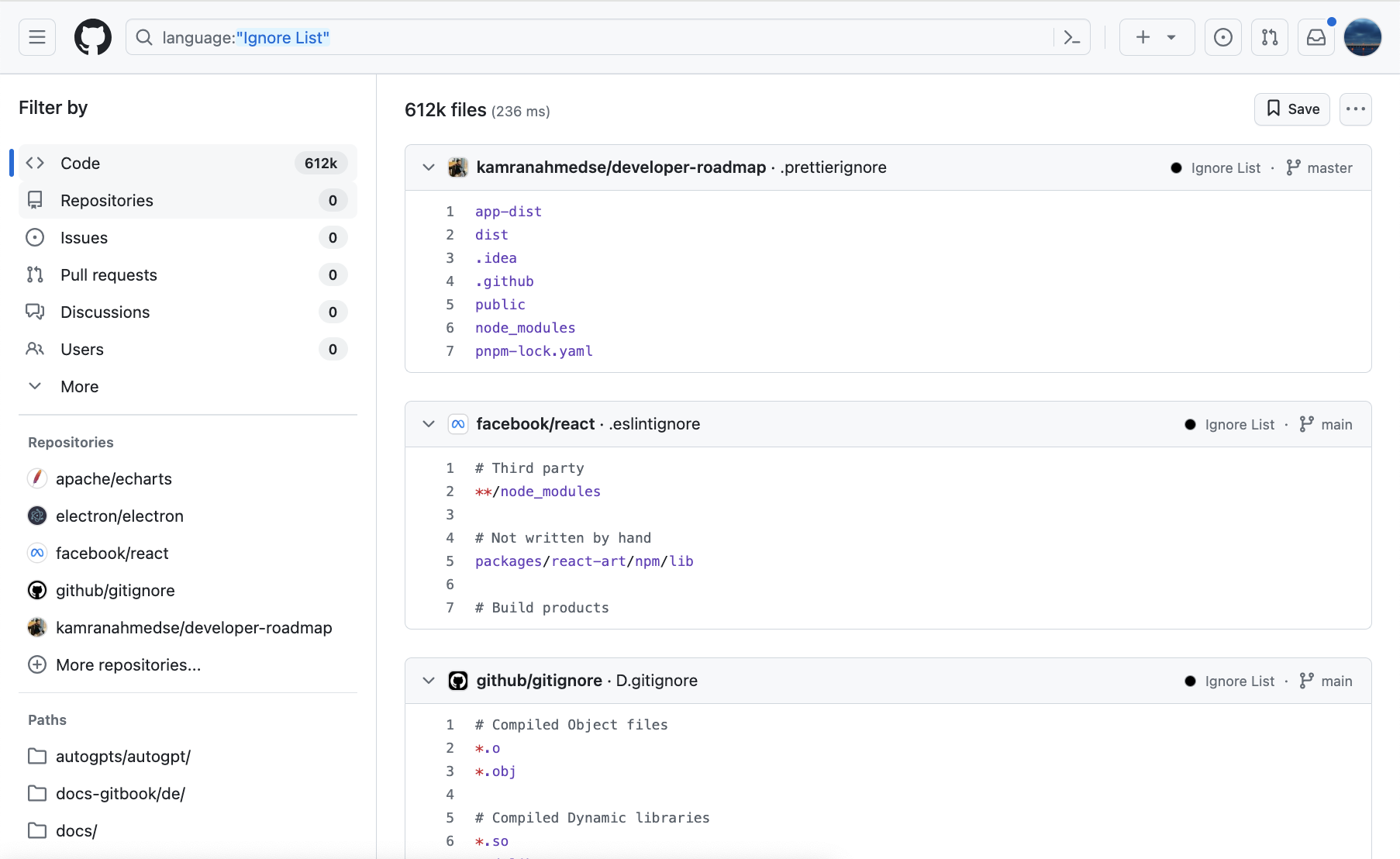 GitHub advanced search: search by language