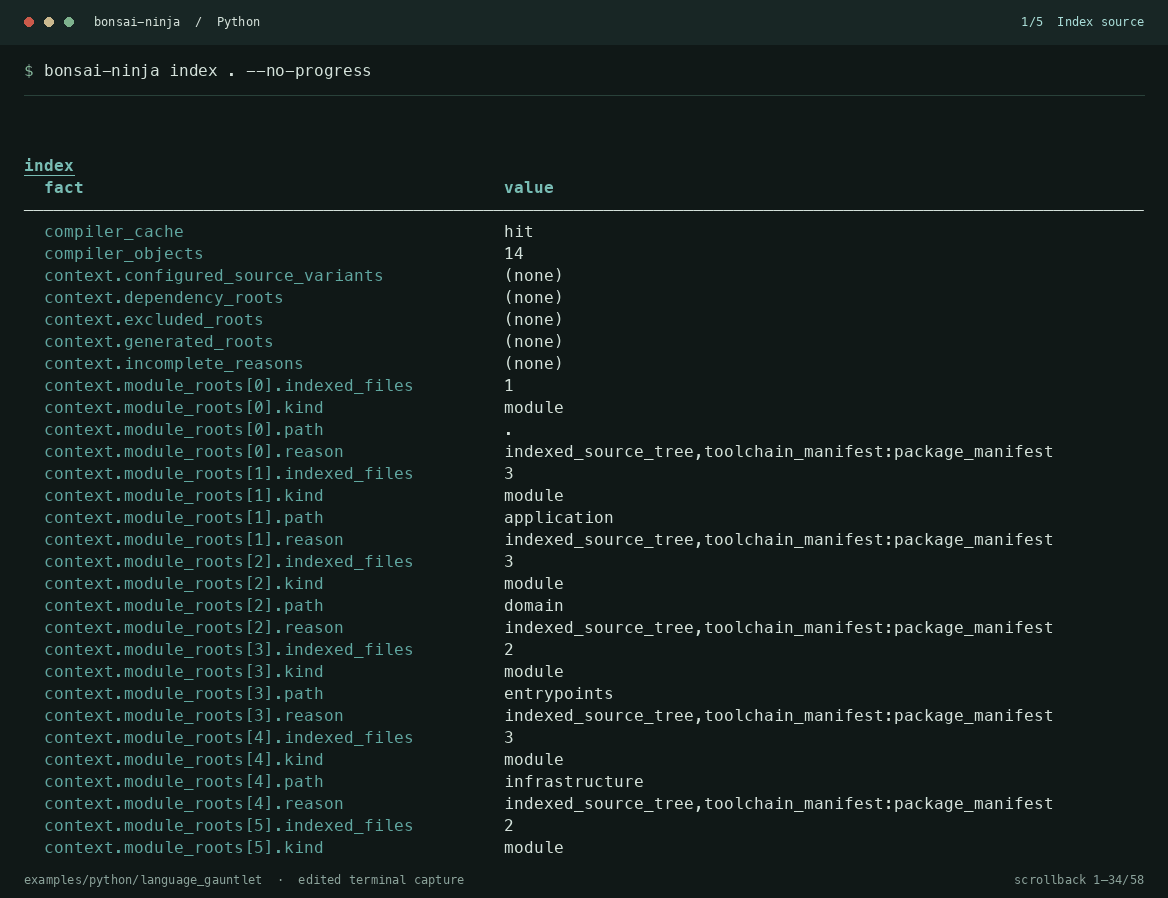 Python terminal walkthrough showing indexing, navigation, a compiler corridor, and a taint finding