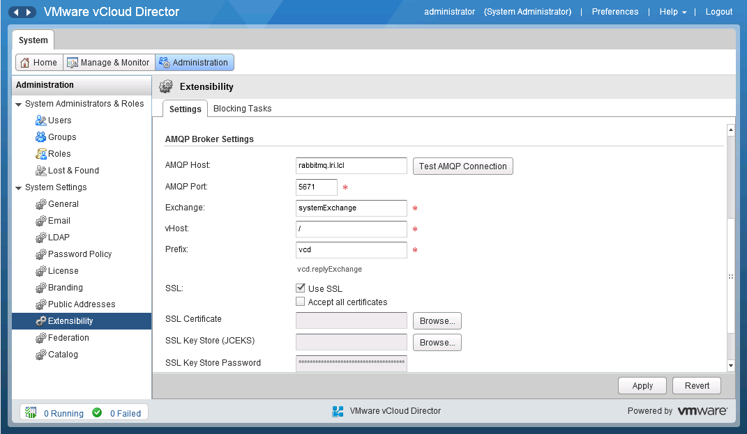 vCloud Director setup - AMQP