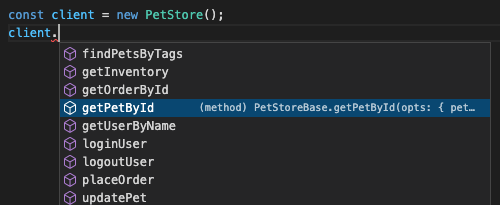 Screenshot of listing methods in VSCode