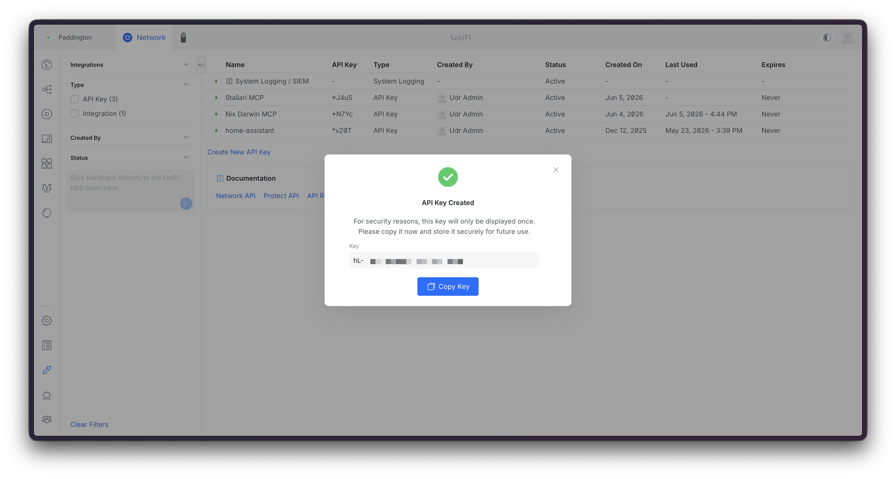 API Key Created — copy now