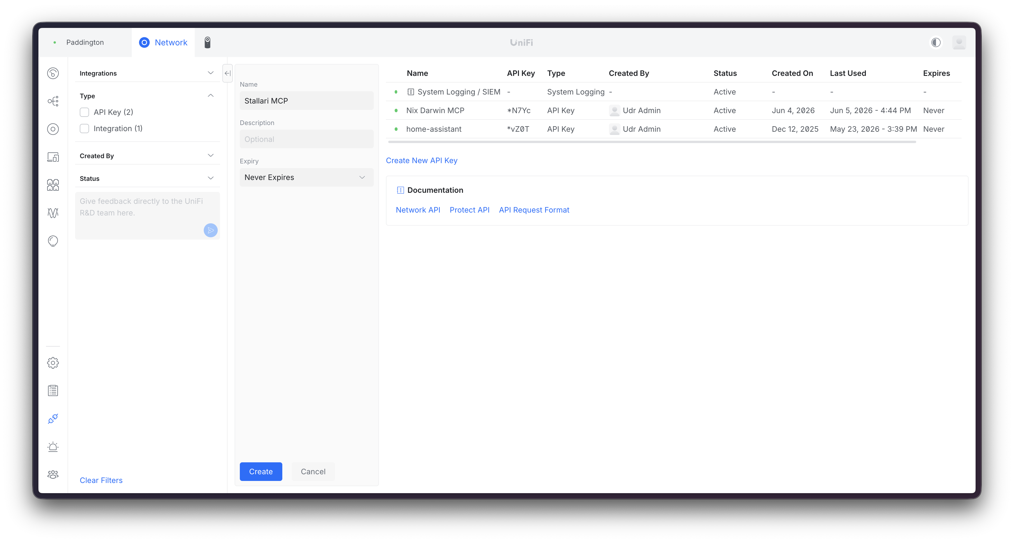 Create API Key form
