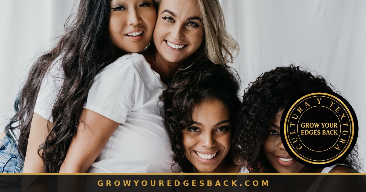 Diverse group of women with different hair textures embracing - Grow Your Edges Back
