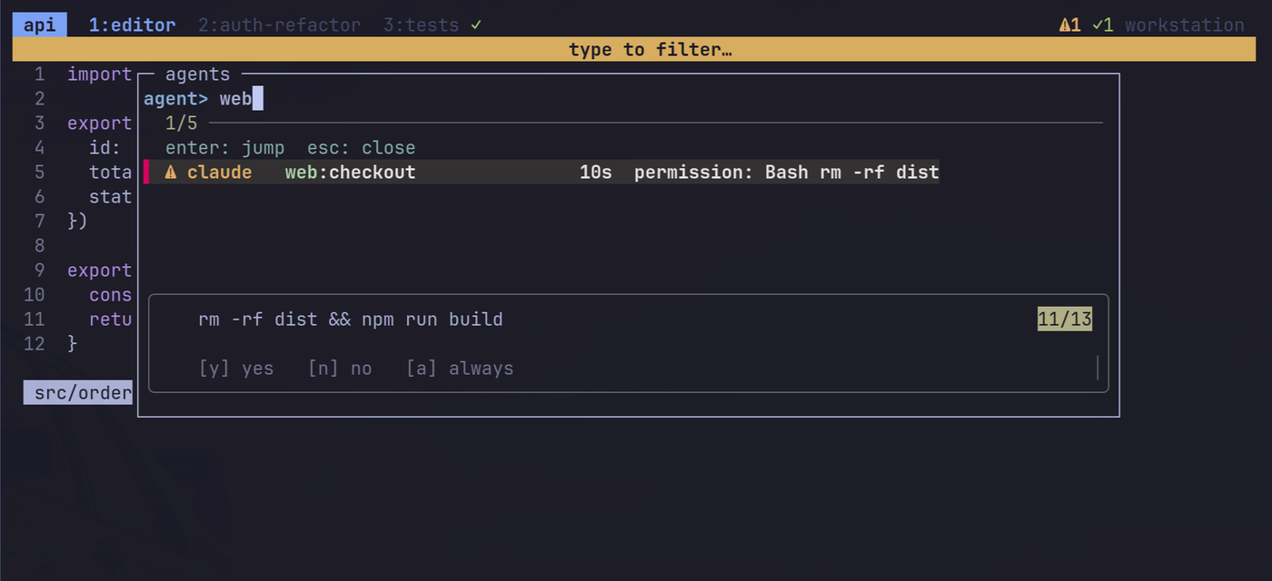 Agent picker filtered to "web"
