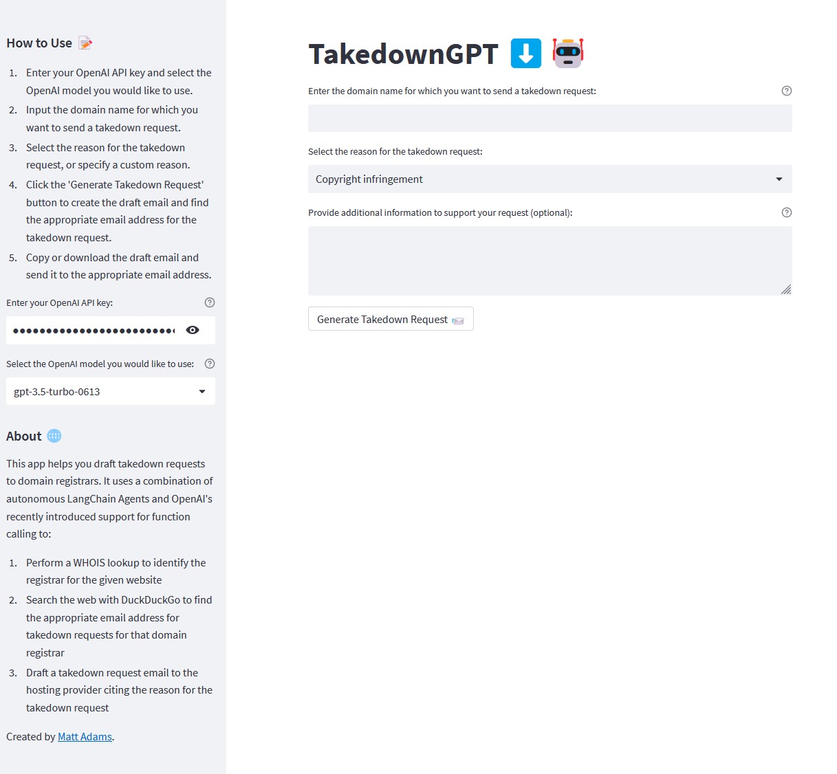 TakedownGPT App Screenshot