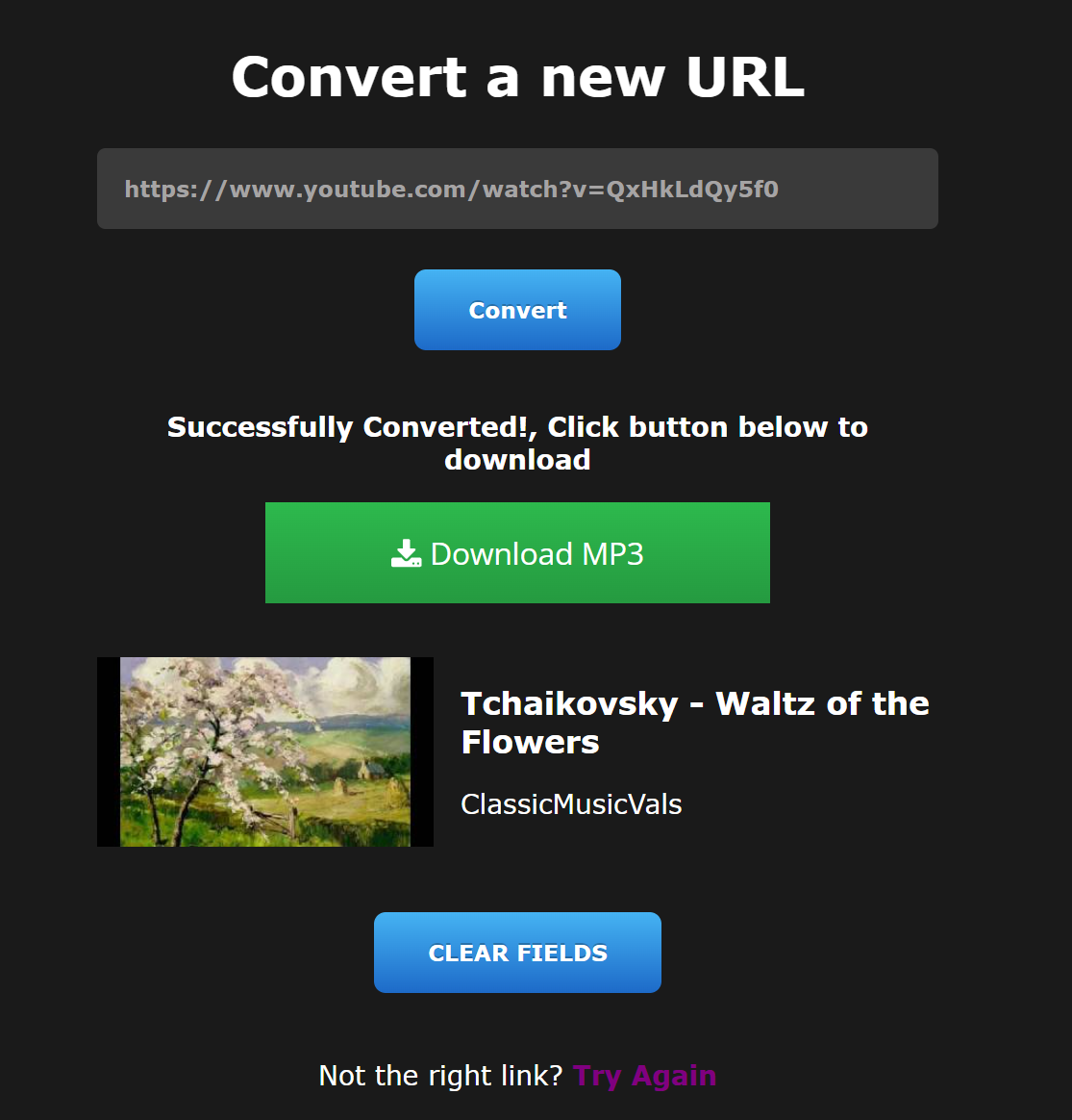 MP3 Converter, result page