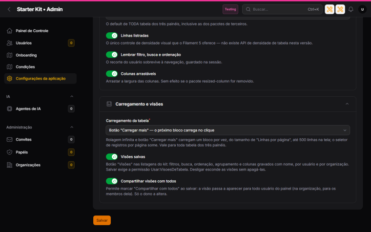 A mesma aba em tema escuro