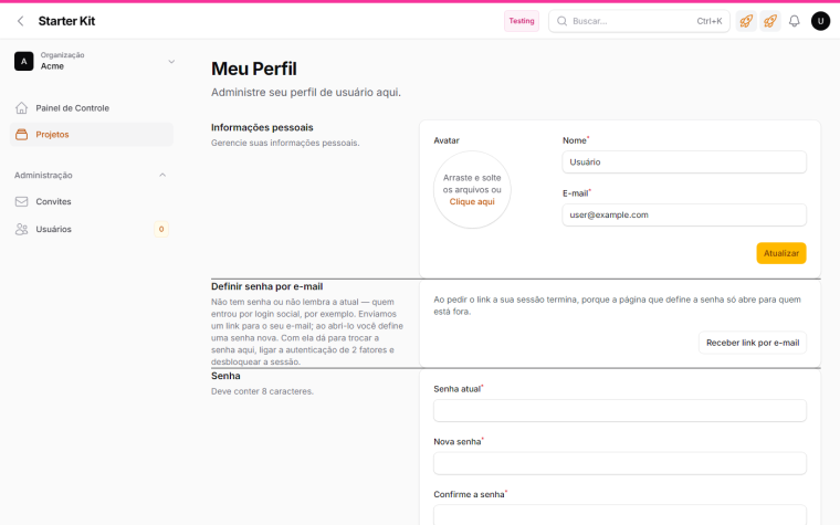 Set a password by e-mail, on the profile