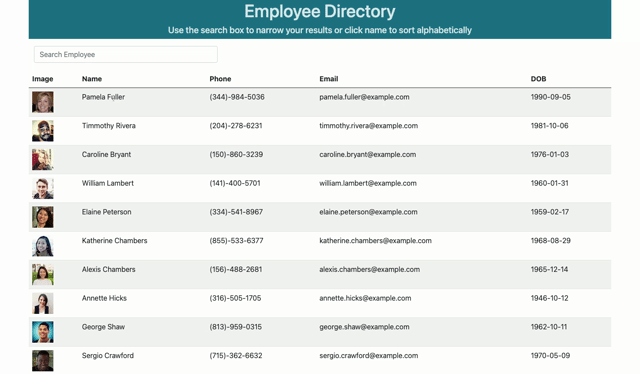 Employee Directory Demo Gif