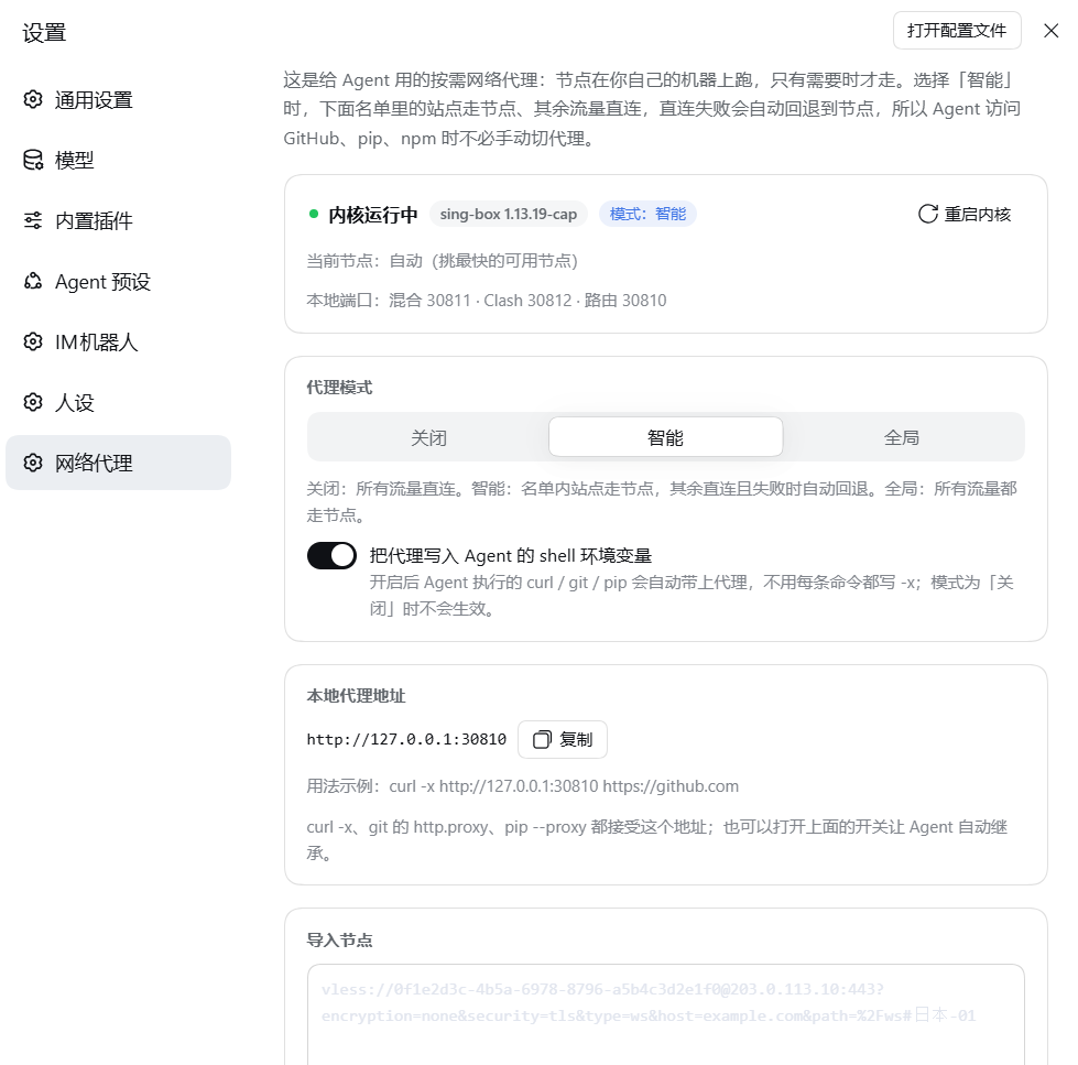 设置 → 网络代理