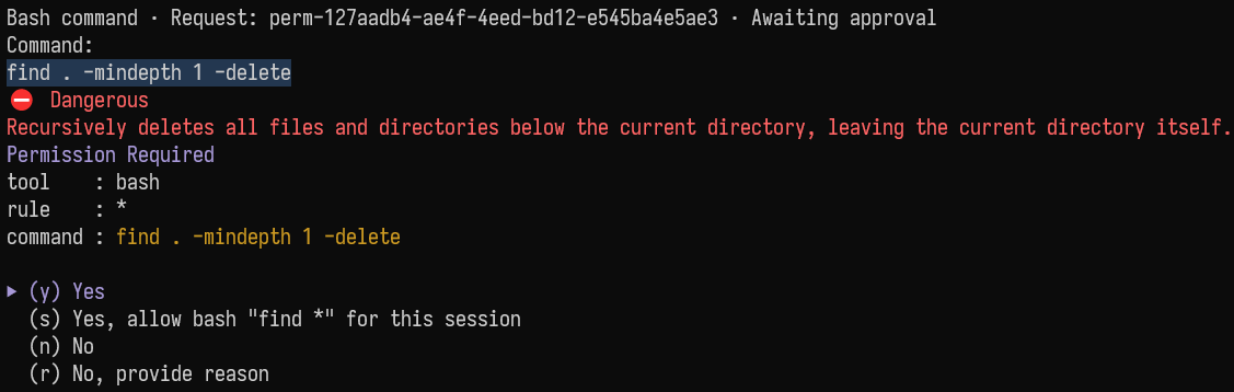 Bash command preview shown above the permission prompt