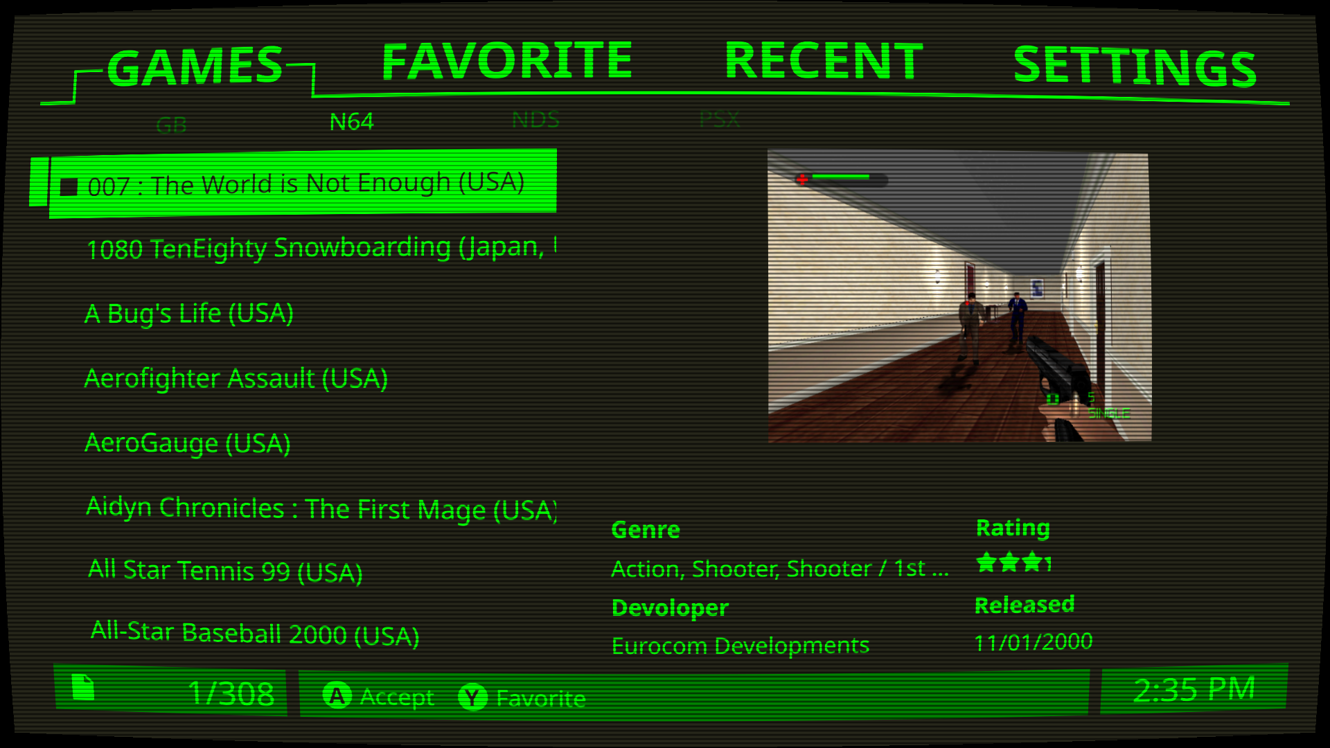 Games Screen (Green)