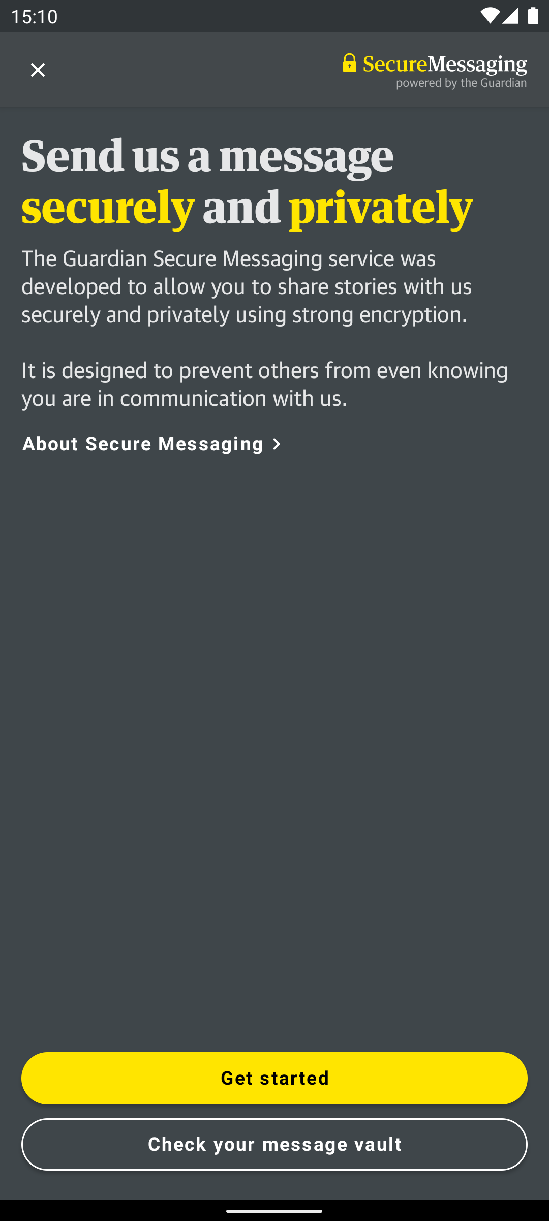 Start screen of the CoverDrop feature