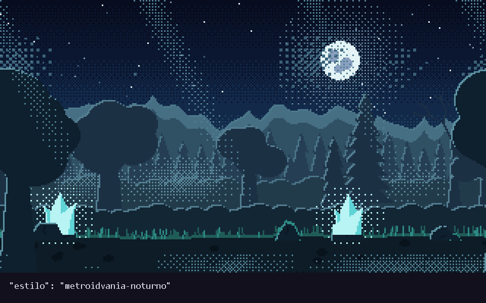 A mesma receita nos estilos metroidvania-noturno, snes-diurno e game-boy