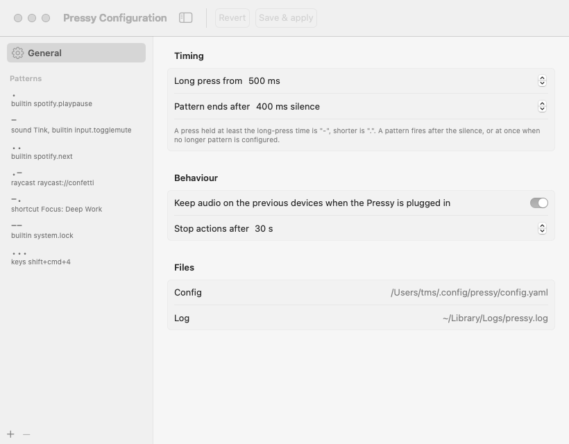The pressy editor: timing and behaviour settings