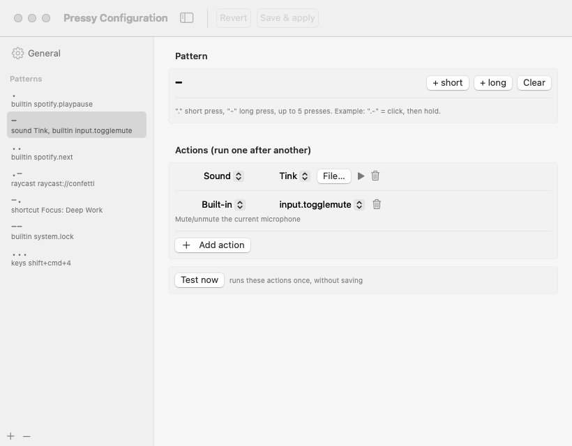 The pressy editor: a pattern with a sound and a built-in action