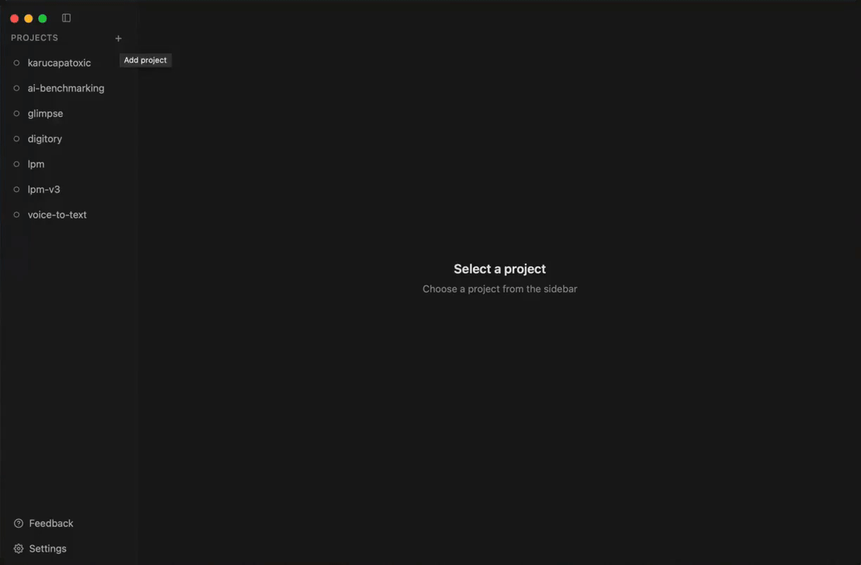 Adding a new project in lpm desktop app