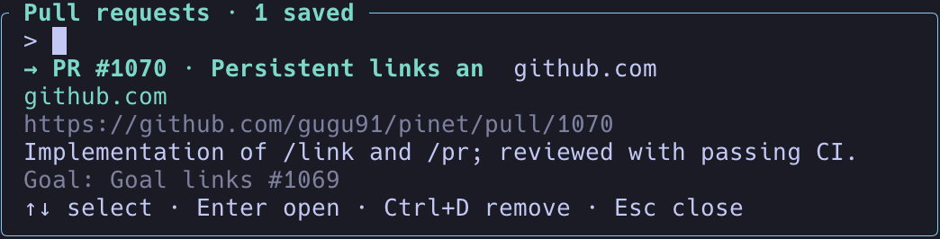 Pull-request picker showing PR 1070