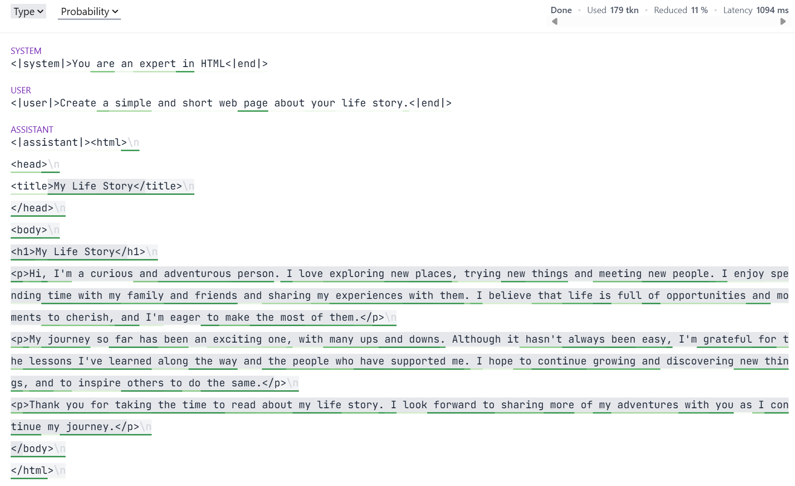 Guidance widget showing HTML generation with token fast-forwarding