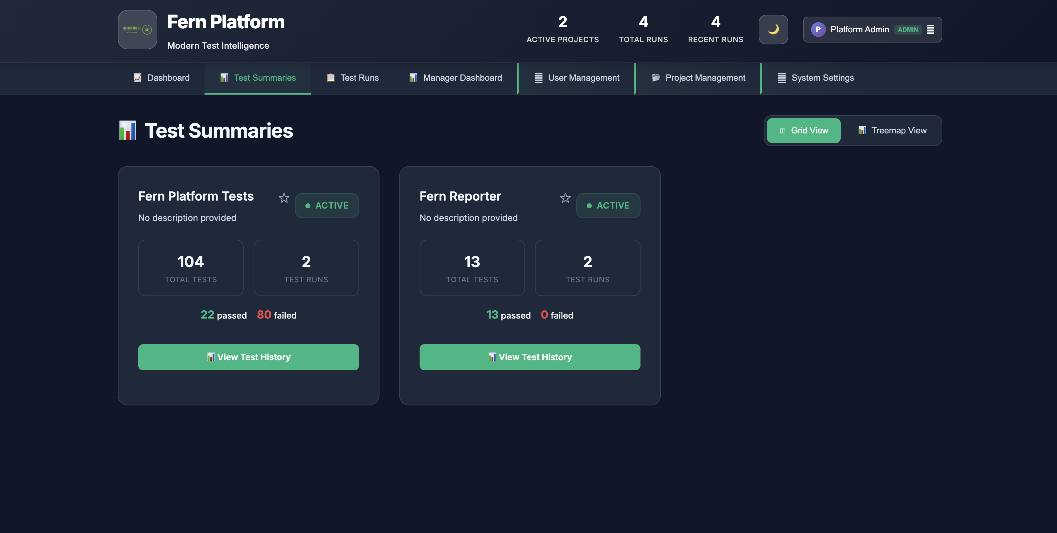 Fern Platform Dashboard