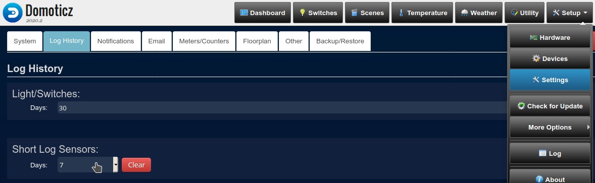 Log history setting