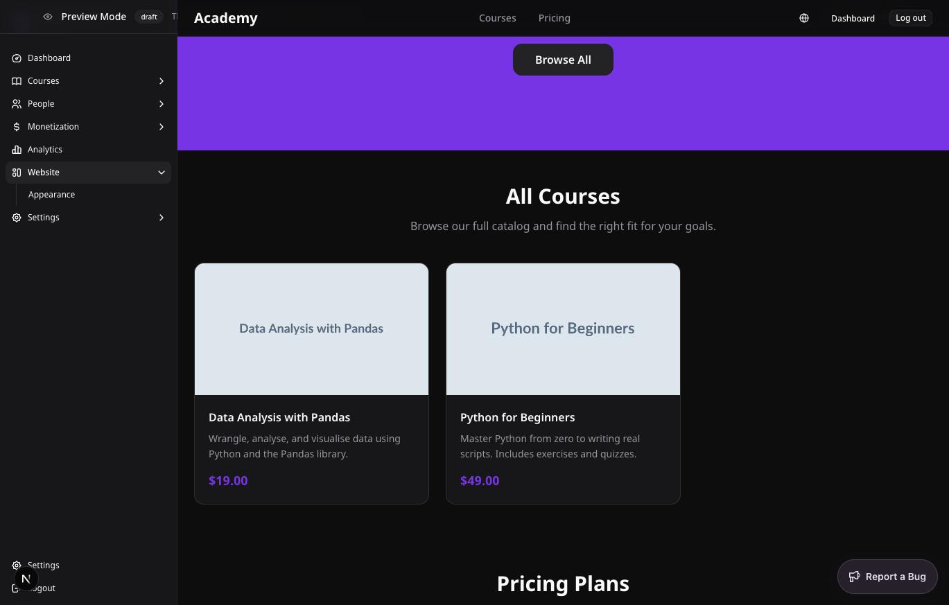 before: plain course grid