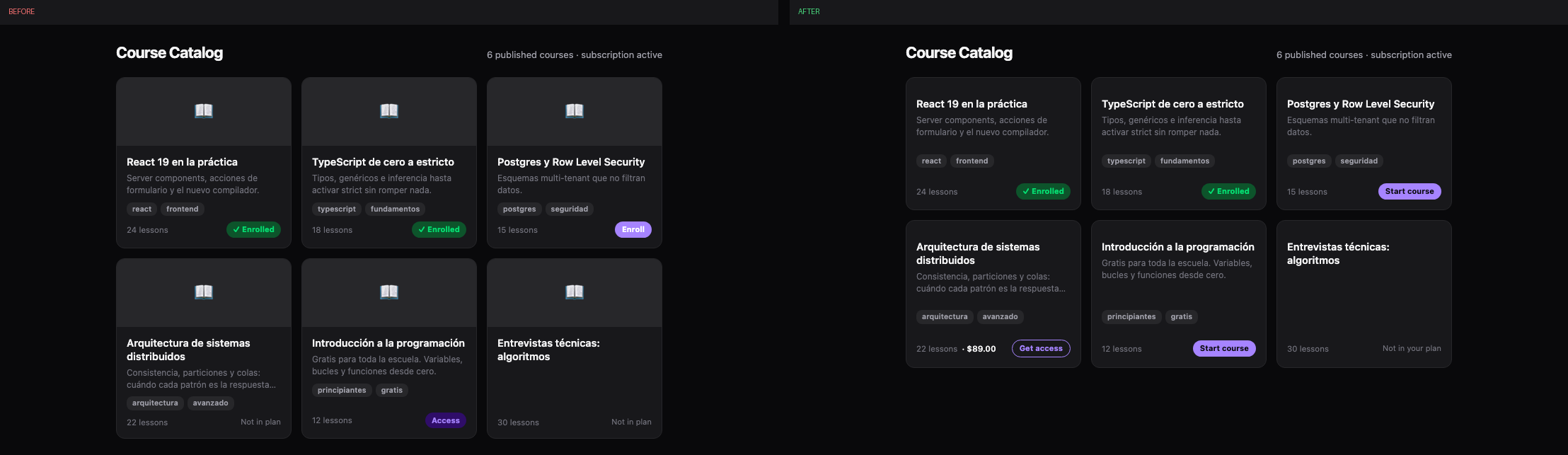course-catalog before and after