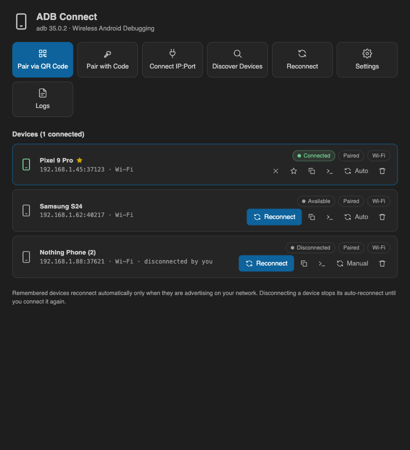 Device Manager — dark theme