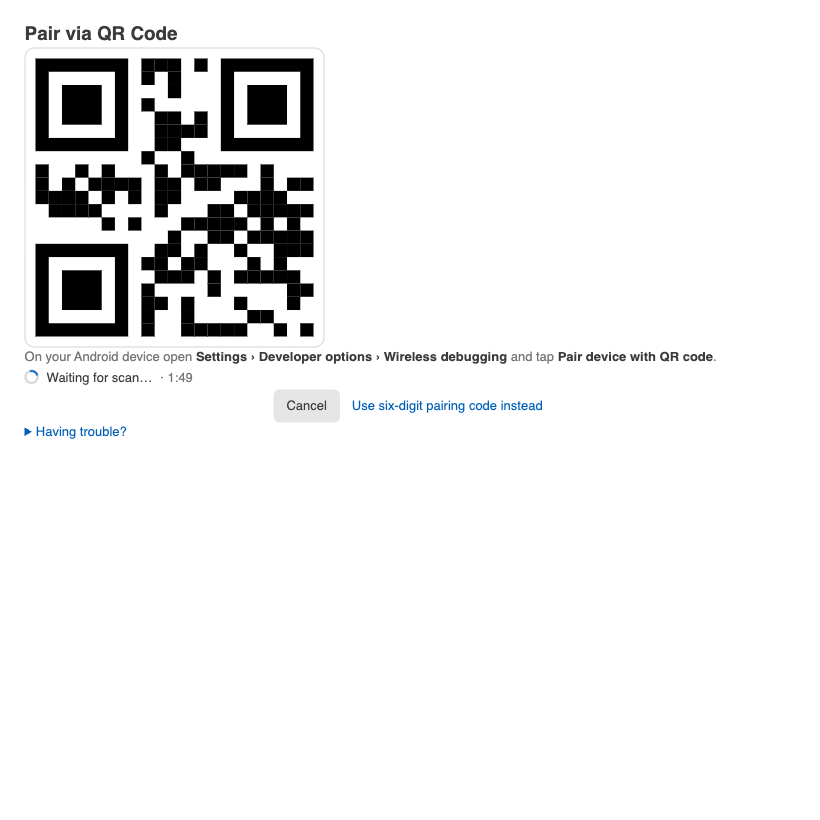 QR pairing — light theme