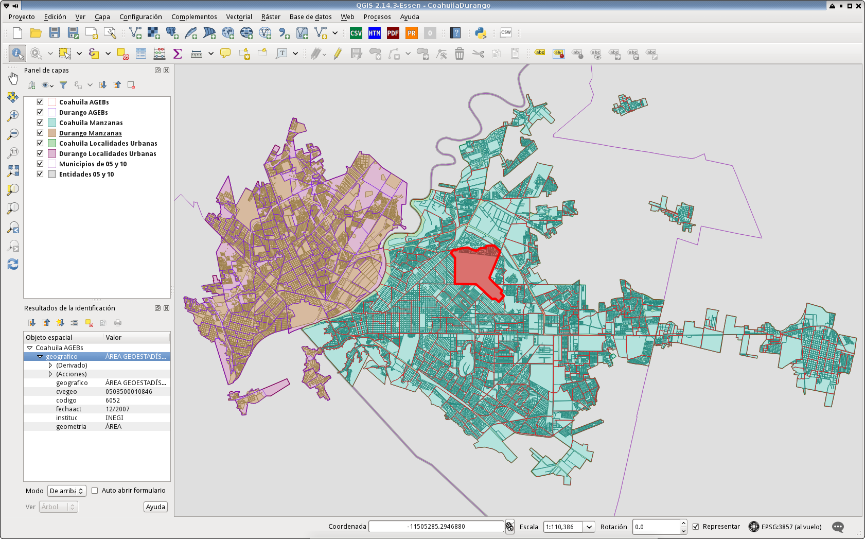 QGIS Muestra de Marco Geostadístico Nacional 2010