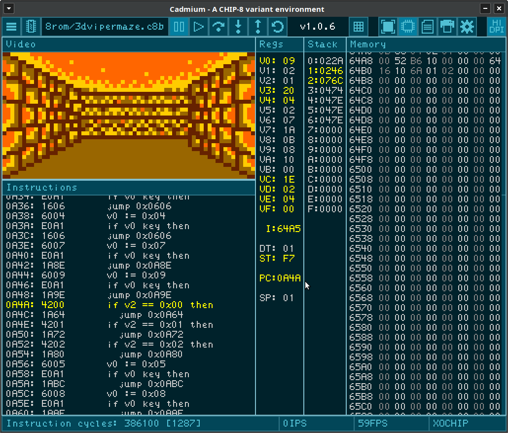 A screenshot of the debug view Cadmium debug view