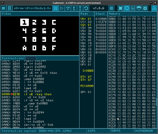 Debugging on CHIP8 level Cadmium emulating DREAM6800