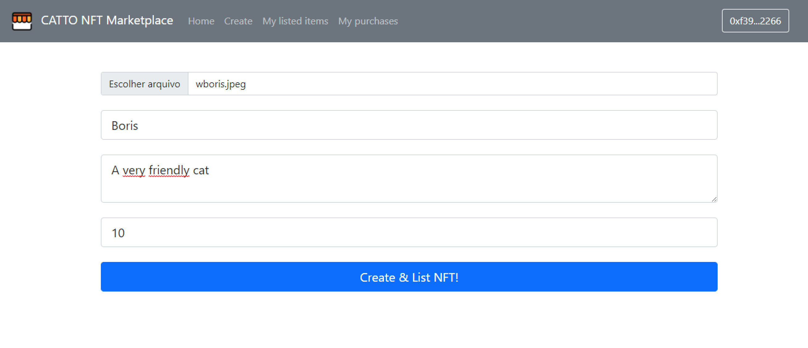 Create NFT Screen Shot